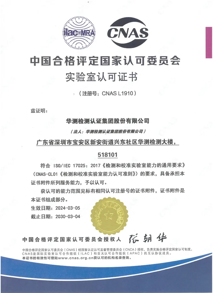 CNAS certificate 17025