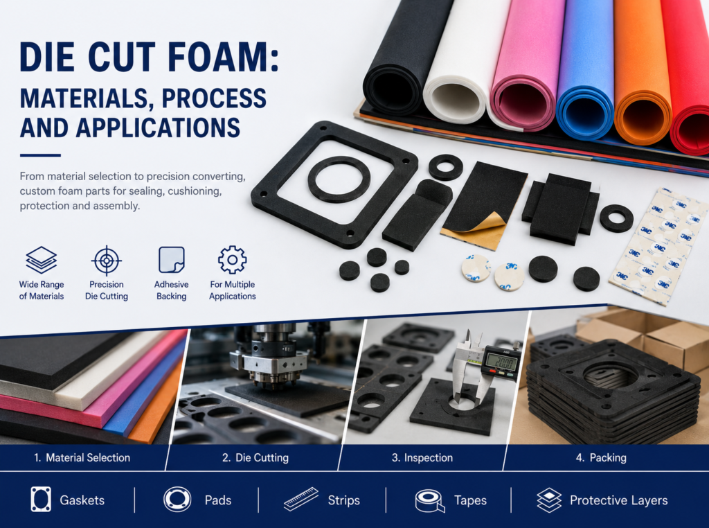 Die cut foam materials process and applications