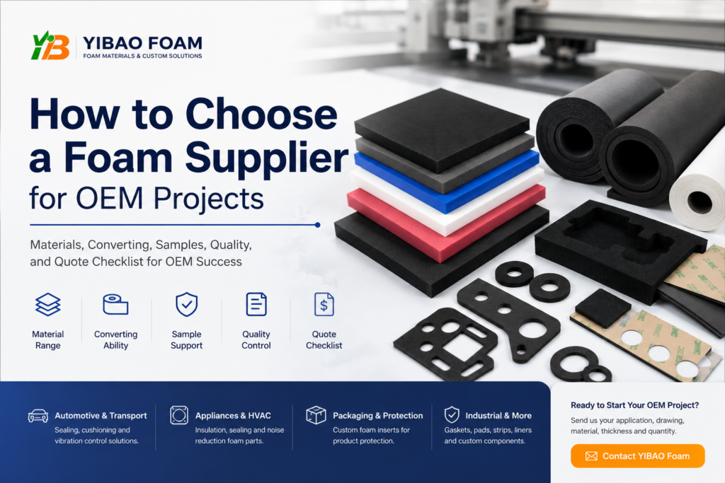 Foam supplier for OEM projects with foam sheets, rolls, gaskets and custom foam parts