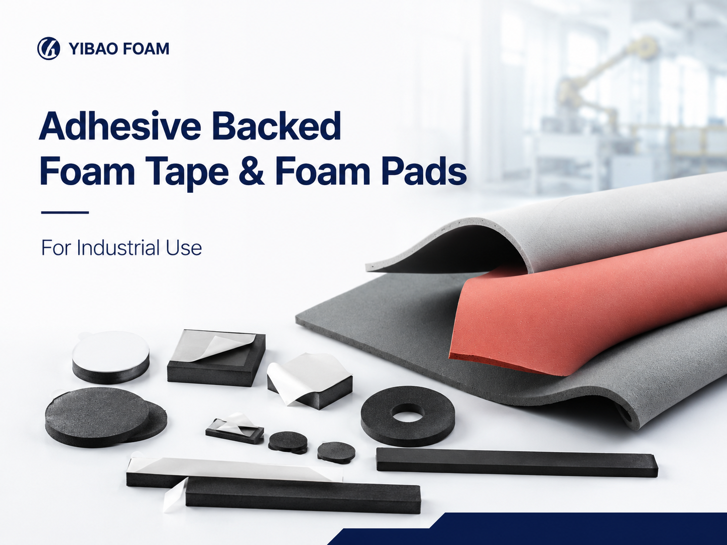 Adhesive backed foam tape and foam pads for industrial use